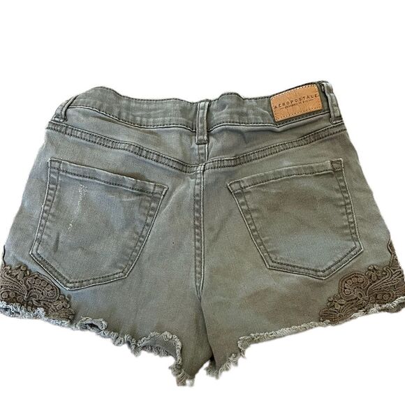 AEROPOSTALE Casual Khaki Green Embroidered Side Cotton Stretch Short 000 - Picture 4 of 8